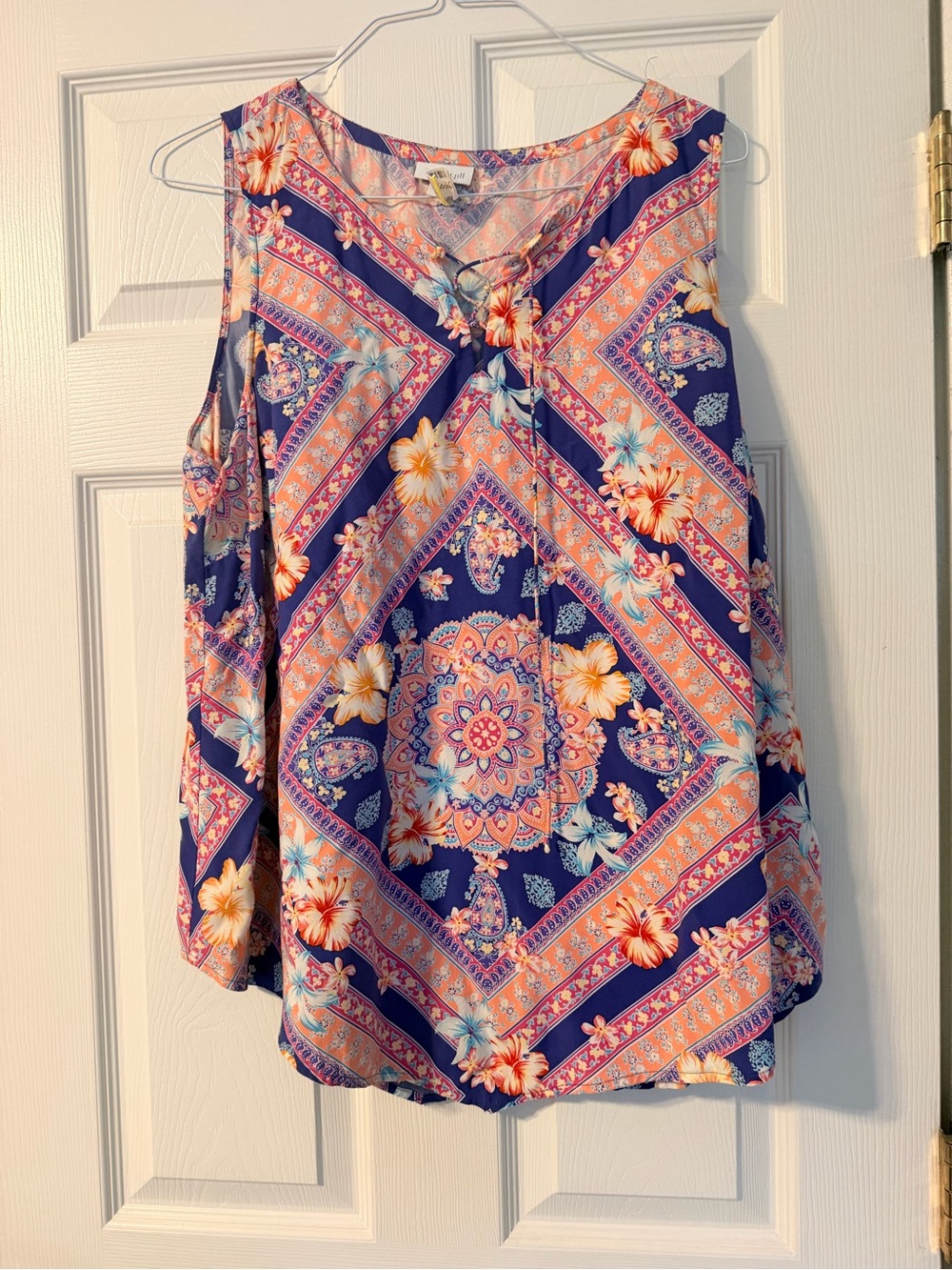 J Jill Sleeveless Floral Paisley Print Tank Top - Navy & Coral
